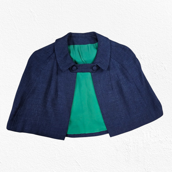 1950s Vintage Adele Simpson Navy Tweed Cape Dress – Union Made Size 6 USA - Picture 13 of 16